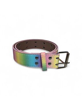 Belt Pastel Multicolor Rainbow Adjustable to 32" Silver-Tone Buckle Double Holes